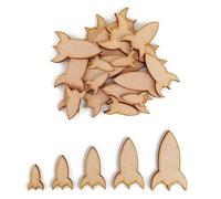 Pack of 5 Wooden Space Rocket Flat Shapes - Size 60mm Tall - Wood Shapes for DIY Arts and Crafts Scrapbooking Supplies Laser Cut to Shape 100% Recyclable