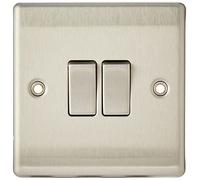 Pack of 5 x BG Nexus Metal NBS42 Light Switches Twin/Double / 2 Gang 10 Amp SP 2 Way (Brushed Steel)