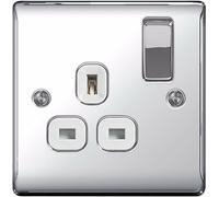 Pack of 5 x BG-Nexus-Metal Single 13A Plug Socket, Polished Chrome Finish,White Inserts