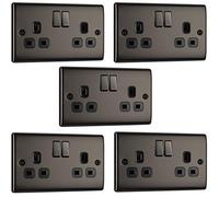 Pack of 5 x BG Nexus NBN22B Twin Switch Sockets Black Nickel 13A