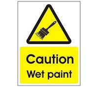 Pack of 5 x Caution Wet Paint Signs 150mm x 200mm - Rigid Plastic