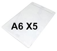 Pack of 5 x Vinyl A6 ID Plastic Card Badge Name Tag Holders by PCL Media ltd Portrait Size 17.5 x 11.2cm - Holds 15.2 x 10.8cm | Large Clear PVC Pocket Pouches ID Sleeves Pockets Access Control