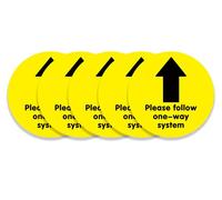 Pack of 5 Yellow One Way System Arrow Floor Sticker Safety Sign, Removable, Anti-Slip, Self-Adhesive - Please Follow One-Way System Social Distancing Sign (220mm x 220mm) (5)