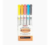 Pack of 5 Zebra Highlighter Mildliner markers with double tips, in soft colours, WKT7-N-5C
