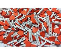 Pack of 50-30mm Love Hearts on Mini WHITE Wooden Craft Pegs - Orange