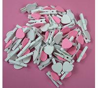 Pack of 50-30mm Love Hearts on Mini WHITE Wooden Craft Pegs - Pink & White