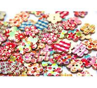 Pack of 50-55 PCS Flower Buttons-Mixed Wood Buttons Sewing Scrapbooking Flowers Shaped 2 Holes