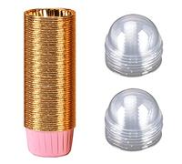 Pack of 50 aluminium foil cupcakes, paper muffin cases, cupcake baking cups with lid, suitable for birthday parties, holiday parties (powder, gold)