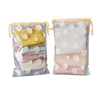 Pack of 50 Bags with Drawstring, Small DIY Storage Bags, Daisy Gift Bags, Bags Made of PE, Daisy Drawstring Bags, for Weddings, Jewellery, Crystals, Sweets, Matte Style, 18 x 25 cm