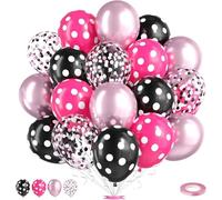 Pack of 50 Birthday Balloons, 12 Inch Latex Balloon, Black Balloon Pink with White Polka Dots, Confetti Balloon, Light Purple Balloons, Helium Balloon for Baby Shower, Bridal Shower, Birthday Party