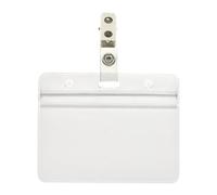 Pack of 50 Card Holders with Clips - Plastic Card Badge Name Tag Holders with Metal Clips Landscape Size 10 x 8 cm - Holds 9.8 x 6cm Standard Clear PVC Pocket Pouches ID Sleeves