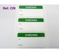 Pack of 50, Checked Labels, Tamper Evident Labels, 40x20mm Rectangle, Green on White, Stickers Break up on Attempted Removal