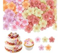 Pack of 50 Cherry Blossom Cake Decoration | 5 Colours | as Cupcake Toppers & Birthday Decoration