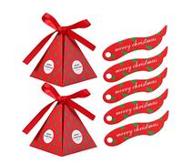 Pack of 50 Christmas Candy Boxes Tree Pattern Pyramid Candy Box Wrapping Bags Birthday Small Christmas Tree Santa Claus Reindeer Favour Xmas Candy Boxes