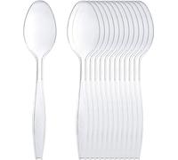 Pack of 50 Clear Heavy Duty Plastic Spoons - Reusable & Washable Tableware - Strong Cutlery Ideal for Parties, Picnics, BBQs, Events, Lunchboxes & Everyday Use