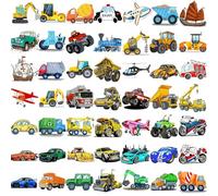 Pack of 50 Cute Cartoon Construction Tattoos for Children Boys Face Arm, 3D Builder Digger Monster Truck Racing Car Fake Tattoo Stickers Kids Party Favour Birthday Gifts Goodie Bags