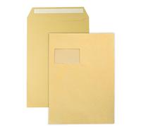 Pack of 50 DIN C4 Document Envelopes for A4 Brown Peal&Seal Adhesive Strips with Window 324 x 229 mm 90 g/m²