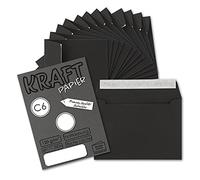 Pack of 50 DIN C6 Kraft Paper Black Vintage Recycled Envelopes with Self-Adhesive, 114 x 162 mm