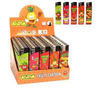 Pack of 50 Electronic Cigarette Lighter Mix Design Refillable & Child Safe with Adjustable Flame Transparent & Long-lasting Ideal for BBQ, Camping & Kitchen (Fruity Cartoon)