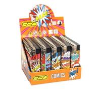 Pack of 50 Electronic Cigarette Lighter Mix Design Refillable & Child Safe with Adjustable Flame Transparent & Long-lasting Ideal for BBQ, Camping & Kitchen (Comics)