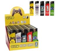 Pack of 50 Electronic Cigarette Lighter Mix Design Refillable & Child Safe with Adjustable Flame Transparent & Long-lasting Ideal for BBQ, Camping & Kitchen (Retro Games)