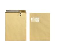 Pack of 50 Envelopes DIN C4 A4 Brown with Window Self-Adhesive with Peel and Seal 90 g/m² 229 x 324 mm Envelopes