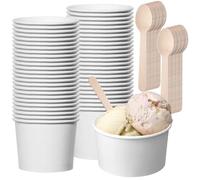 Pack of 50 Environmentally Friendly Universal Cardboard Ice Cream Cups, 240 ml Paper Ice Cream Cups with 50 Spoons, Dessert Cups Cardboard, Compostable Cups, Paper Snack Cups for Ice Cream, Yogurt