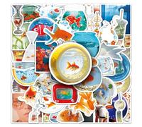 Pack of 50 Goldfish Stickers for Bicycle, Luggage, Motorcycle, Car, Skateboard, Laptop, Bumper, Cute Fish Waterproof Vinyl Decals, Adults, Children, Gift, Aesthetic Cartoon Koi Graffiti Stickers