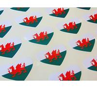 Pack of 50, Heart Shape 35x23mm, Wales Self-Stick Flag Stickers Welsh Dragon Self-Adhesive Labels