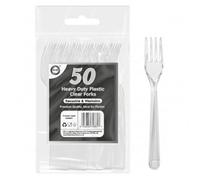 Pack of 50 Heavy Duty Clear Reusable and Washable Fork, Ideal for Home, Office, Birthday, Parties, Wedding, Picnics Camping and Daily Use