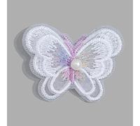 Pack of 50 Lace Tulle Embroidery 3D Beads Butterfly Applique Patches Stickers Appliqué Patches for Sew-On Embroidered Crafts and Decorating Clothes Curtain Table Cloth Bags White