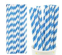 Pack of 50 Oktoberfest Decorative Paper Straws, Bavarian Blue/White Striped Paper Straws, Disposable Drinking Straws, Table Decoration, Cocktail Straws, Beer Straws Set for Bavaria Party, Beer Table