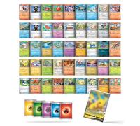 Pack of 50 Original Cards in English, Catsome Gift Box Compatible with Pokemon Cards 45 Common Cards + 5 Energies + 1 V, VMAX, RARE or Reverse Holo Card Compatible with Pikachu for Christmas