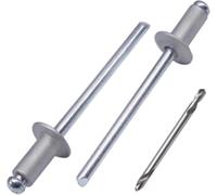(Pack of 50) Painted Blind Rivets 1/8" x 5/16" (3.2 x 8 mm), Dome Head, DIN 7337, Aluminium Rivets and Steel Mandrel, Pop Rivets, Drill Bit Included, White Aluminium RAL 9006