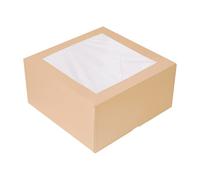 Pack of 50 - Pastry Boxes with Window 'Thepack' 240 g/m2 + Opp 24 x 24 x 12 cm Natural Corrugated Cardboard Nano-Micro