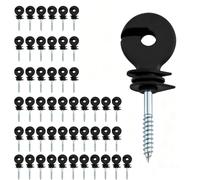 Pack of 50 Pasture Fence Insulators with Thread, 90 x 6 mm Robust Insulators for Wooden Posts, Ring Insulators for Pasture Fence for Ropes, Wires and Strands, Quick Assembly for Agriculture & Animal