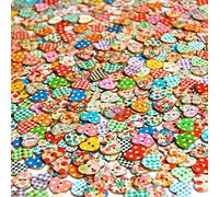 Pack of 50 PCS Heart Shaped Painted 2 Hole Wooden Buttons 18mm x15mm