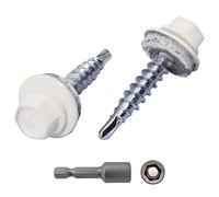 (Pack of 50 pcs) Metal Roofing Screws, 4.8 x 35 mm Painted Self-Drilling Screws With EPDM Washers, Sheet Metal Hex Screw (50, Pure White RAL 9010)