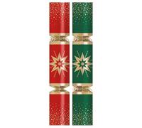 Pack of 50 Red Green Gold Christmas Crackers Guess That Tune Game- 11" Xmas Party Wedding Venue Event New Years Eve Catering Bulk Box - Contains Paper Hats Jokes Prizes Festive Celebration