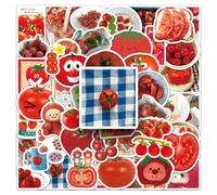 Pack of 50 Red Tomato Stickers for Bicycle, Luggage, Motorcycle, Fridge, Skateboard, Laptop, Bumper, Cute Vegetables, Waterproof Decal, Adults, Children, Gift, Aesthetic Fruit Graffiti Stickers
