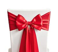 Pack of 50 Satin Red Chair Sashes for Wedding - SINSSOWL Chair Bows 7x108 Inches Chair Ribbons Fitting Birthday Party Anniversary Events Bridal Baby Shower Chair Decorations