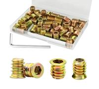 Pack of 50 Screw Nuts, M6 x 15 mm Threaded Insert Wood with Hex Key, Galvanised Carbon Steel Thread Inserts Nuts, Hexagon Socket Screw Nuts for Wooden Furniture