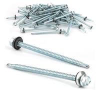 Pack of 50 Self-Tapping Screws 6.3 x 100 mm Trapezoidal Sheet Metal Screws Screws with Seal Drilling Screws Roof Screws with Sealing Disc Spengler Screws Self-Tapping (Silver)