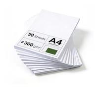 Pack of 50 Sheets A4 White Cardstock, 300 g/m², 21 x 29,7 Cm, Thick White Card, Satin Finish Card for Printing, Cutting, Display, Mounting, Painting and Drawing