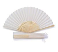 Pack of 50 Silk Fans for Wedding, White + Individual Organza Bag - Your Gift for Guests (50 Fans)
