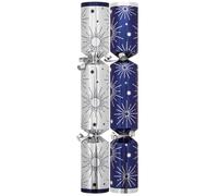 Pack of 50 Silver Blue Starburst Christmas Crackers - 12" Xmas Party Wedding Venue Event New Years Eve Catering Bulk Box - Contains Paper Hats Jokes Prizes Festive Celebration