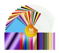 Pack of 50 Smart Vinyl Permanent for Cricut Explore 3/Maker 3, 33 x 30.5 cm Smart Adhesive Vinyl Permanent Glitter Vinyl Chrome Gloss with Transfer Film Vinyl Self-Adhesive for DIY Window Cups Banner
