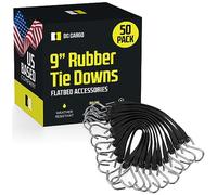 Pack of 50 Tarp Straps for Flatbed Trailers, 9" Long Natural Rubber Bungee Cord Tie-Downs Ideal for Securing Tarps, Canvases, Cargo in Cold Climates | Tie-Downs w/Metal S-Hooks