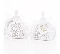 Pack of 50 White Candy Gift Box, Small Gift Boxes with Thank You Card Lady Pattern Ribbons Creative Party Favor Boxes for Wedding Decorations Bridal Shower Quinceanera Sweet 16 Birthday Party