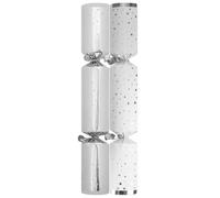 Pack of 50 White Silver Christmas Crackers - 12" Xmas Party Wedding Venue Event New Years Eve Catering Bulk Box - Contains Paper Hats Jokes Prizes Festive Celebration